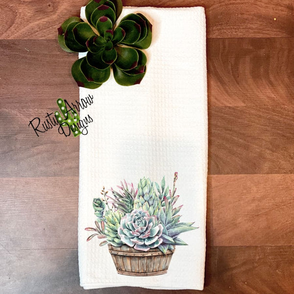 Baskets of Succulents Waffle Weave Tea Towel