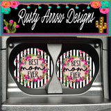 Black Stripe Best Mom Ever Set of 2 Car Coasters - Car Coasters