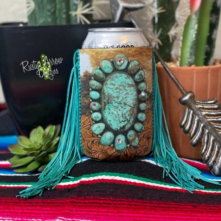Slim Blush Aztec Cactus Fringe Koozie