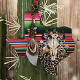 Serape Bull Skull Texas Rear View Mirror Charm Bag Tag or Christmas Ornament