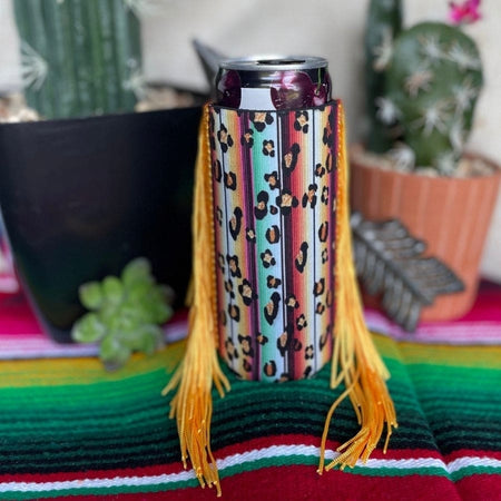 Slim Black and White Cactus with Arrow  Fringe Koozie