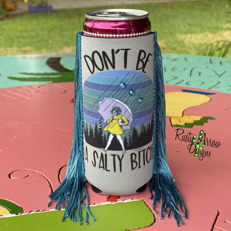 Slim Black and White Cactus with Arrow  Fringe Koozie