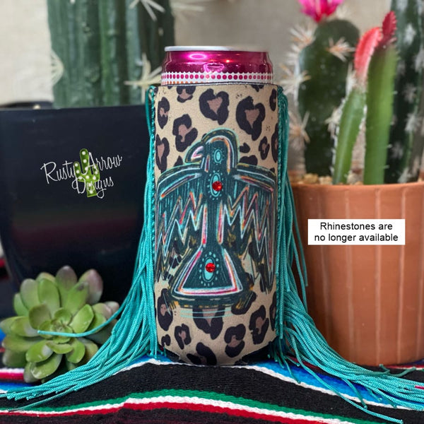 Slim Thunderbird Cheetah Fringe Koozie - Koozie