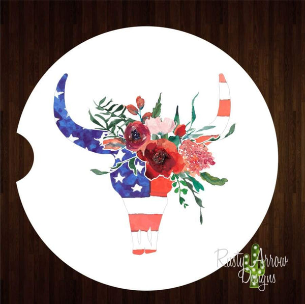 American Cow Skull Set of 2 Car Coasters - Car Coasters