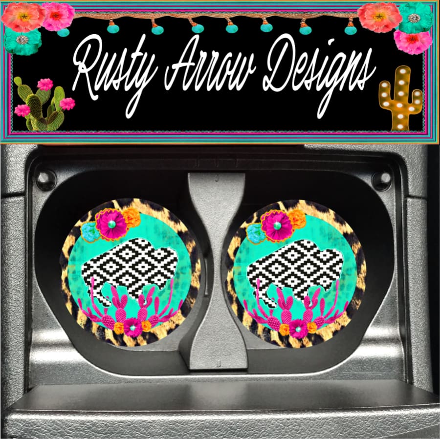 Aztec Buffalo Set of 2 Car Coasters