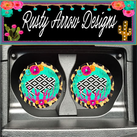 Sugar Skull Black Set of 2 Car Coasters