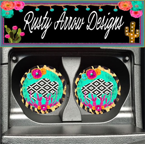 Aztec Buffalo Set of 2 Car Coasters - Car Coasters