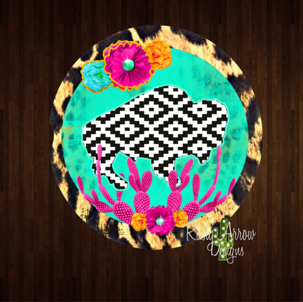 Aztec Buffalo Set of 2 Car Coasters - Car Coasters
