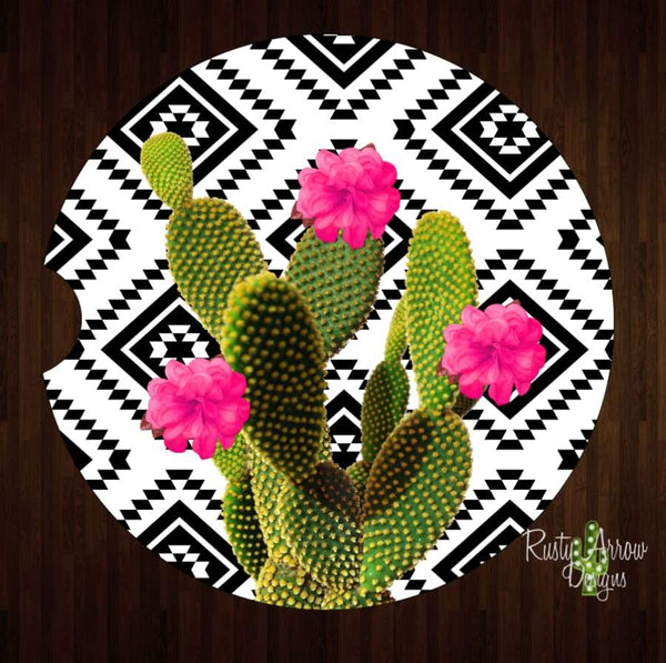 Aztec Cactus Set of 2 Car Coasters - Car Coasters