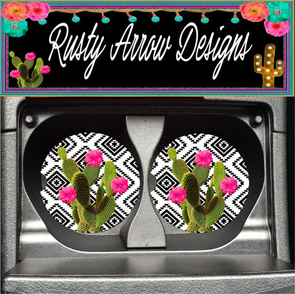 Aztec Cactus Set of 2 Car Coasters - Car Coasters