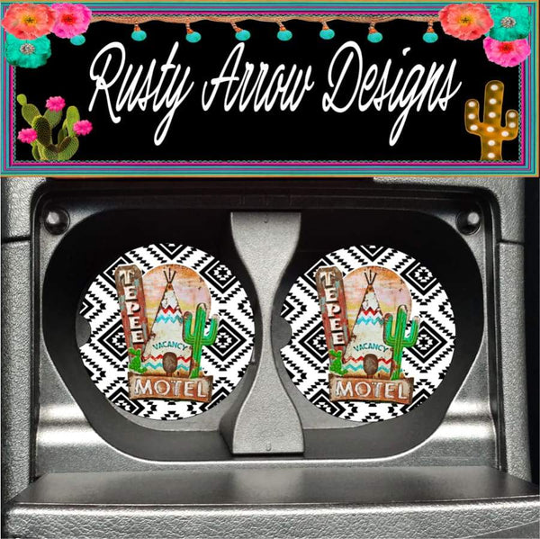 Aztec Tepee Motel Set of 2 Car Coasters - Car Coasters