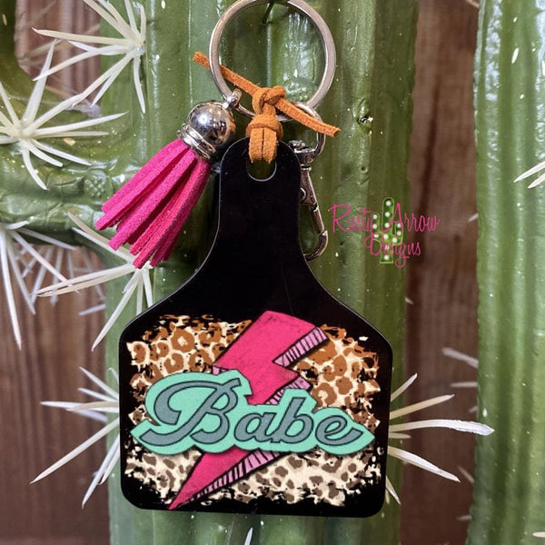 Babe Lightning Bolt Livestock Ear Tag Keychain