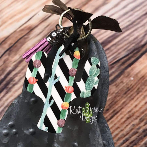 Black and White Stripe Cactus Key Chain