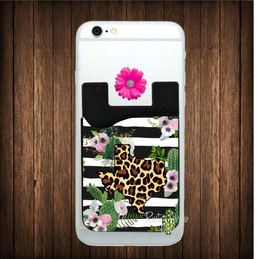 Black and White Stripe Cheetah Texas Cell Phone Credit Card Caddy