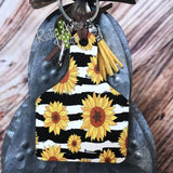 Black and White Stripe with Sunflowers Livestock Ear Tag Key Chain