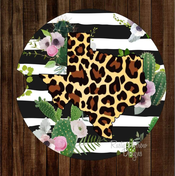 Black and White striped Cheetah Texas Set of 2 Car Coasters - Car Coasters