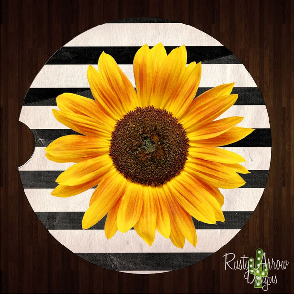 Black and White Sunflower Set of 2 Car Coasters - Car Coasters