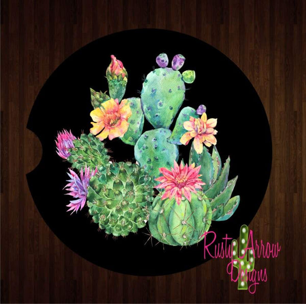 Black Neon Cactus Set of 2 Car Coasters - Car Coasters
