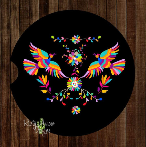 Black Otomi Bird Set of 2 Car Coasters - Car Coasters