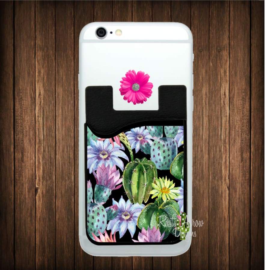 Black Pastel Full Cactus Cell Phone Card Caddy