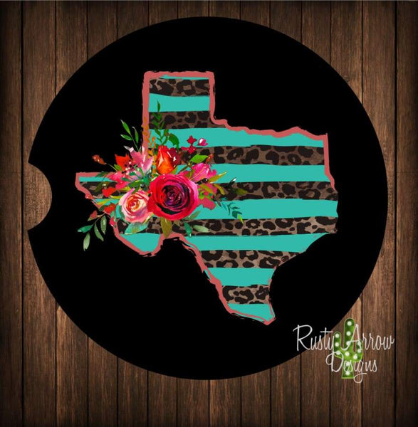 Black Red and Cheetah Texas Set of 2 Car Coasters - Car Coasters
