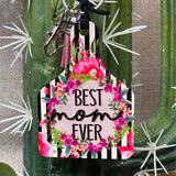 Black Stripe Best Mom Ever Livestock Ear Tag Key chain