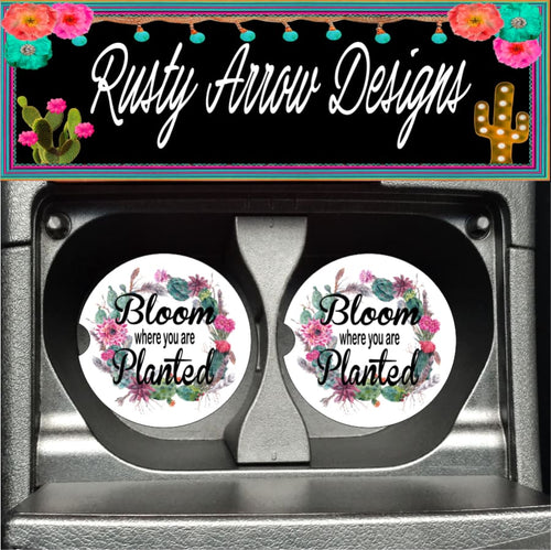 Bloom where you are planted Set of 2 Car Coasters - Car Coasters