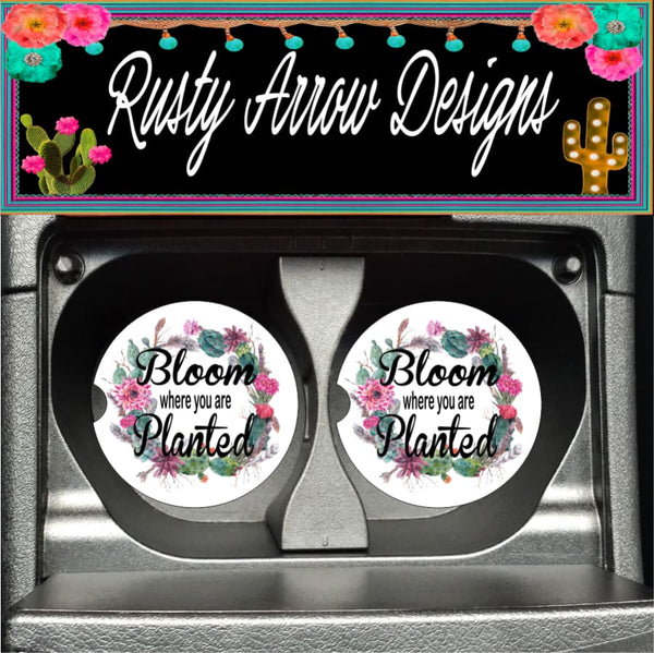 Bloom where you are planted Set of 2 Car Coasters - Car Coasters