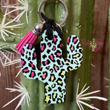 Blue Rainbow Leopard Cactus Key Chain