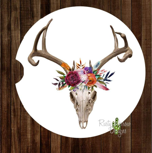Boho Deer Skull Set of 2 Car Coasters - Car Coasters