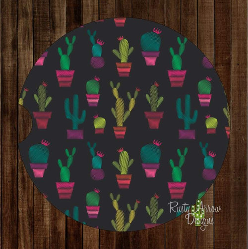 Bright Multi Small Cactus Set of 2 Car Coasters - Car Coasters