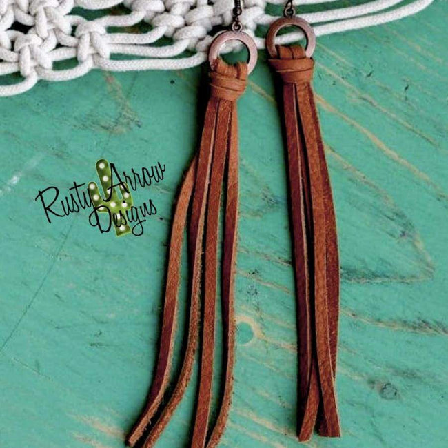 Buckskin Leather Tassel Earrings - Brown
