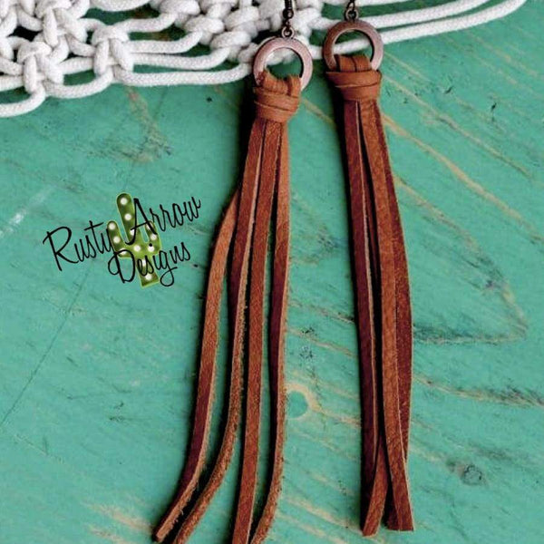 Buckskin Leather Tassel Earrings - Brown