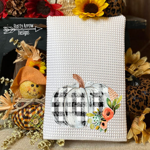 Buffalo Plaid Pumpkin Waffle Weave Tea Towel