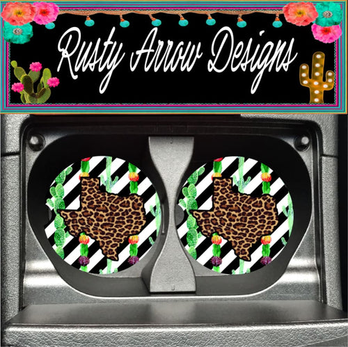 Cactus and Cheetah Texas Set of 2 Car Coasters - Car Coasters