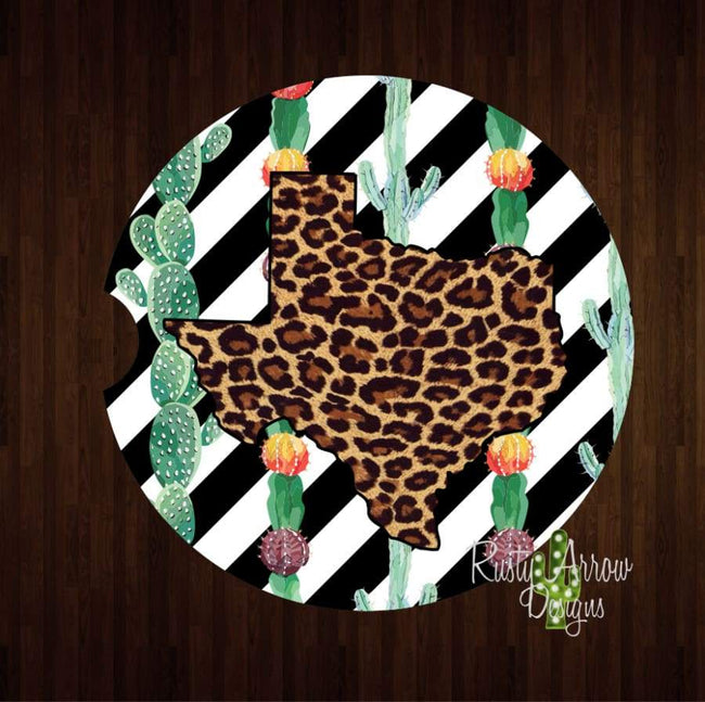 Cactus and Cheetah Texas Set of 2 Car Coasters - Car Coasters