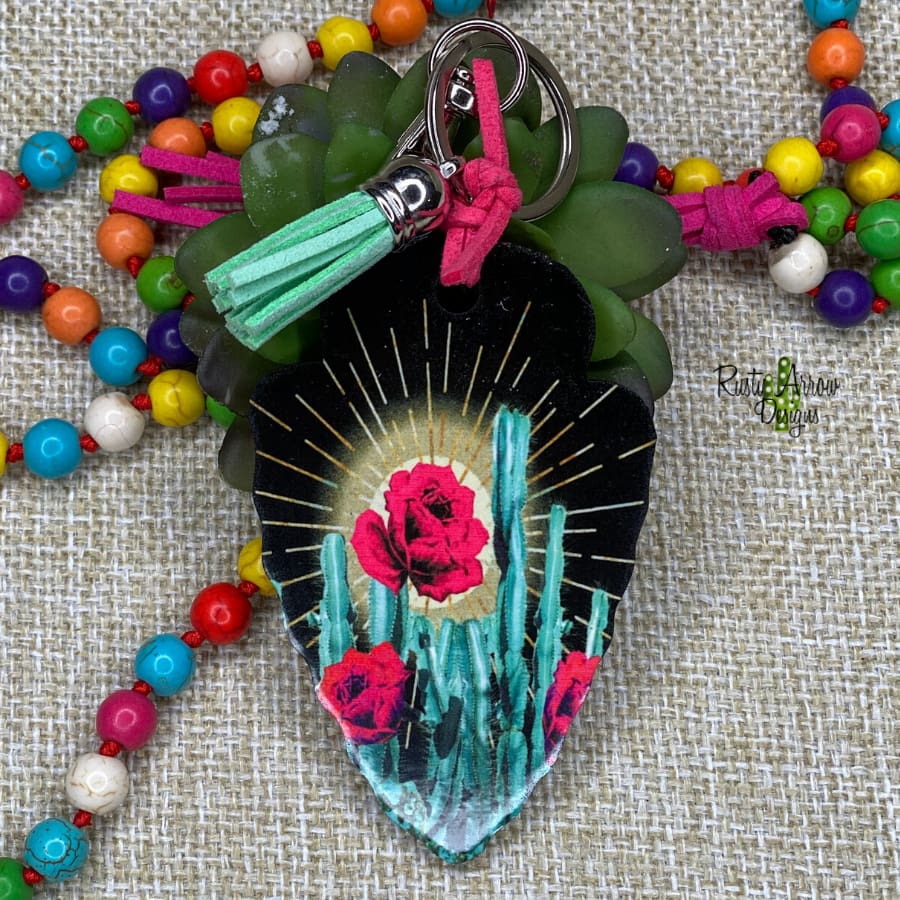 Cactus and Roses Arrow Head Key Chain