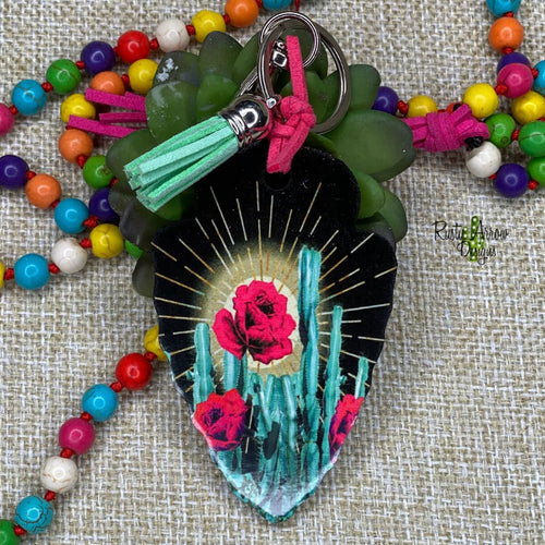 Cactus and Roses Arrow Head Key Chain - Key Chain