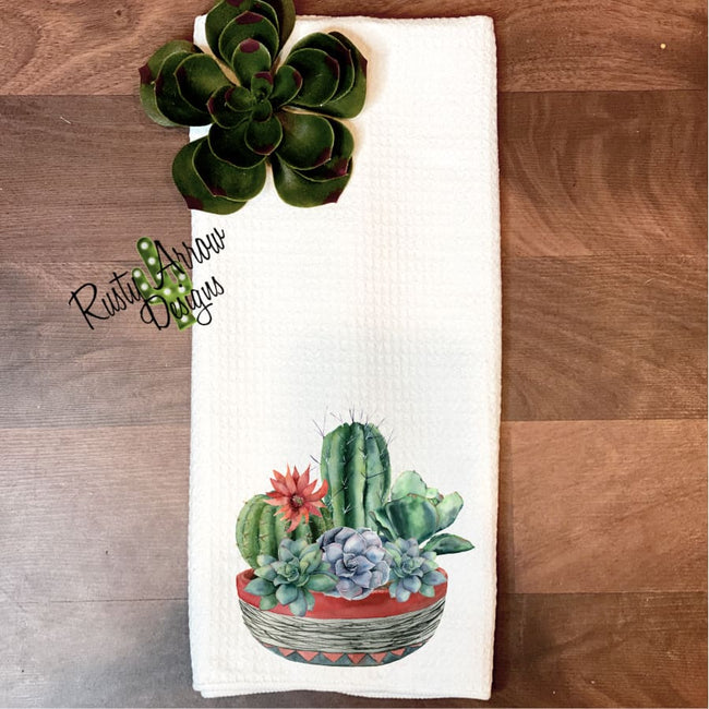 Cactus and Succulent Pot Waffle Weave Tea Towel