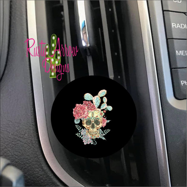 Cactus and Sugar Skull Car Vent Clip