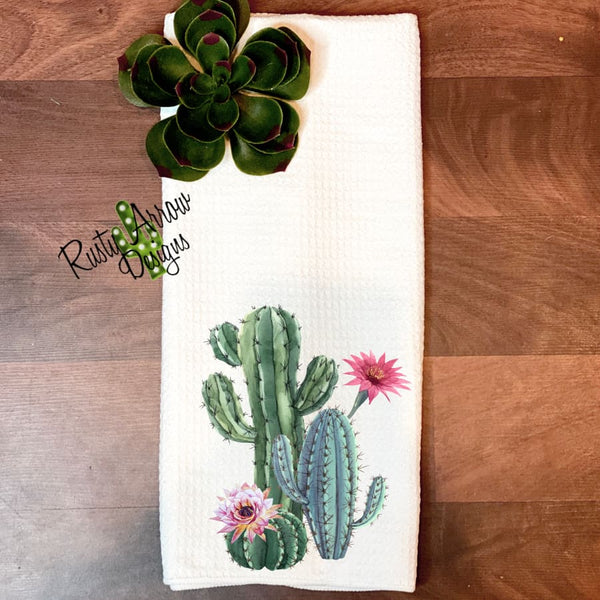 Cactus Flowers Waffle Weave Tea Towel