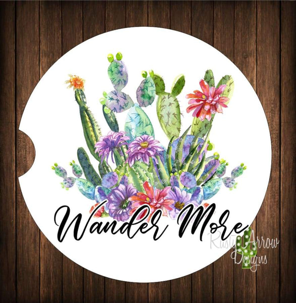 Cactus Wander More Set of 2 Car Coasters - Car Coasters