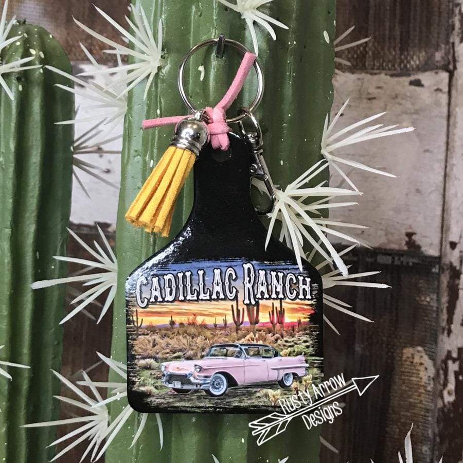 Cadillac Ranch Livestock Ear Tag Key Chain