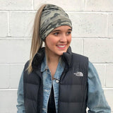 Camo Peek-A-Boo Messy Bun Beanies