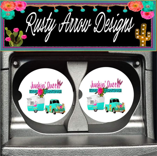 Camper Junkin Queen Set of 2 Car Coasters - Car Coasters