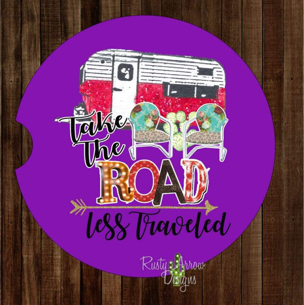 Camper Take the Road Less Traveled Set of 2 Car Coasters - Car Coasters