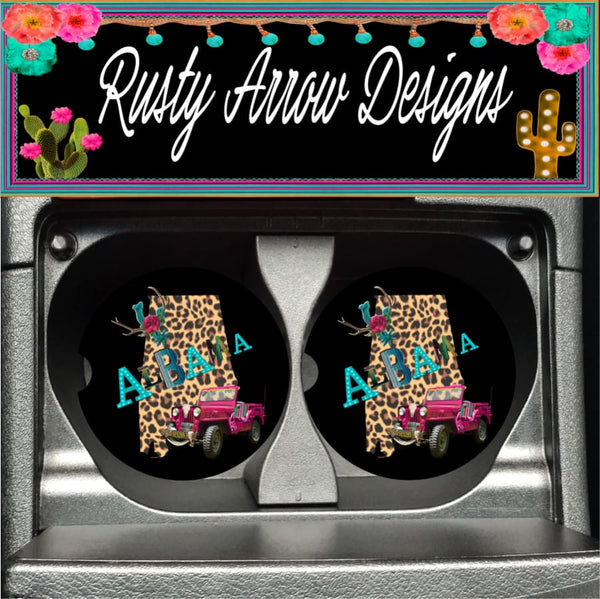 Cheetah Alabama Jeep Set of 2 Car Coasters - Car Coasters