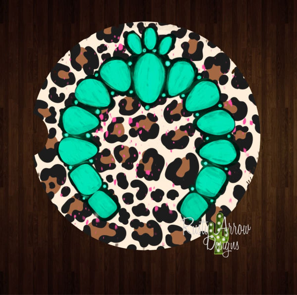 Cheetah and Turquoise Squash Set of 2 Car Coasters - Car Coasters