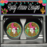 Cheetah Cactus Bull Skull Set of 2 Car Coasters - Car Coasters