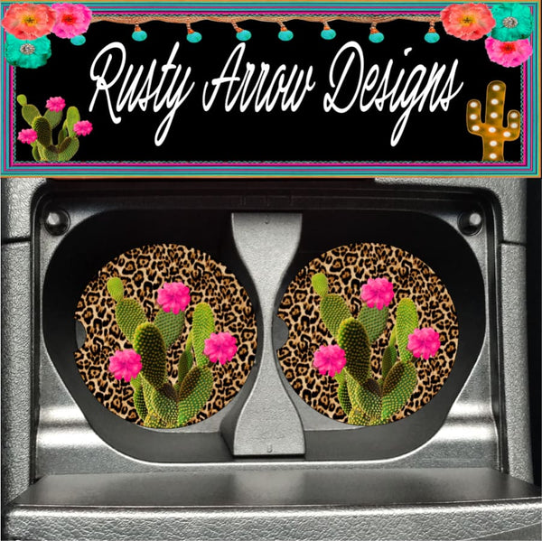 Cheetah Cactus Set of 2 Car Coasters - Car Coasters
